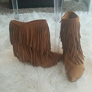 Liliana Fringe Wedge Booties